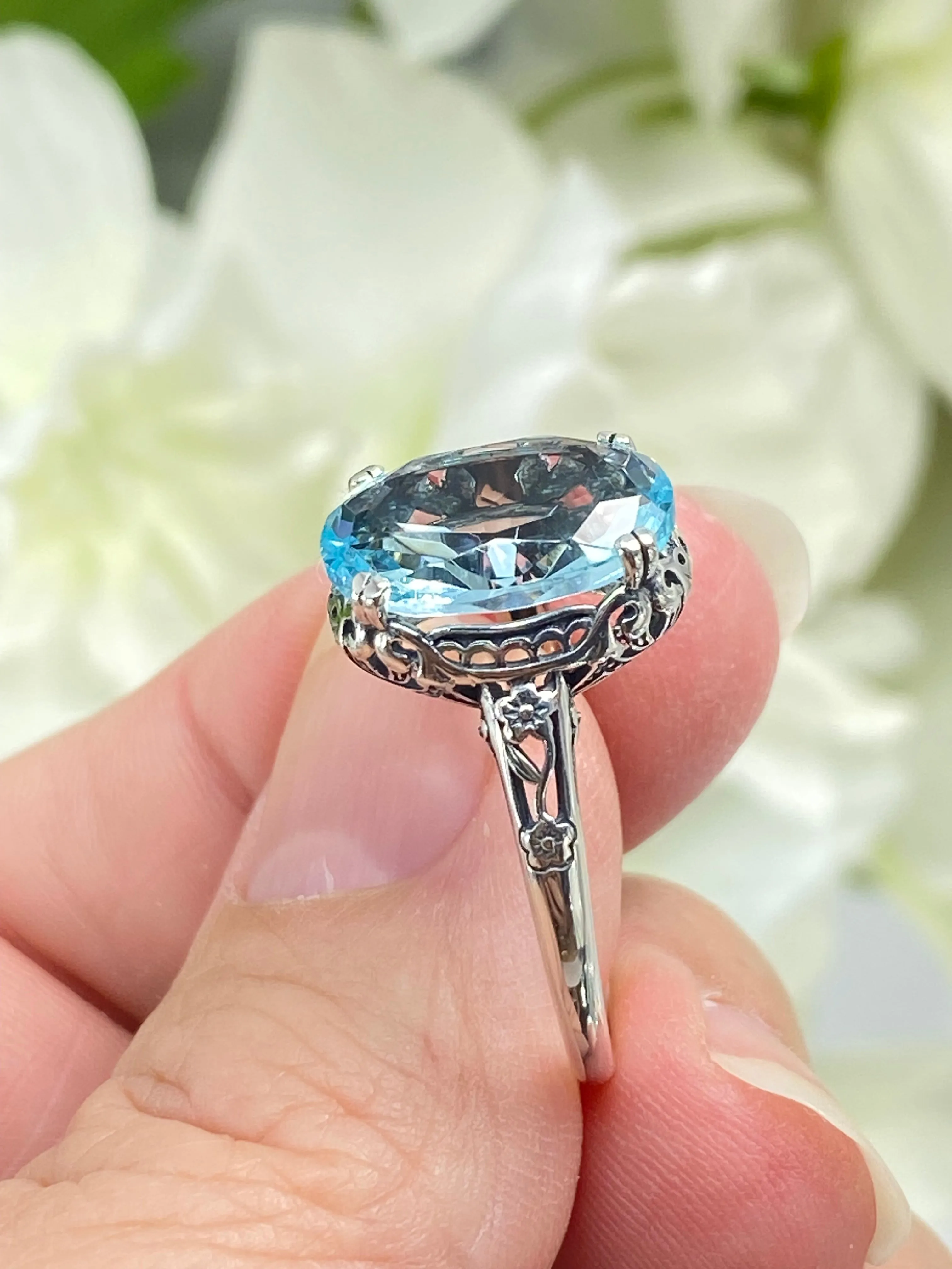 Aquamarine Ring, Size 9.5, Edwardian Jewelry #D70 - Ready to Ship