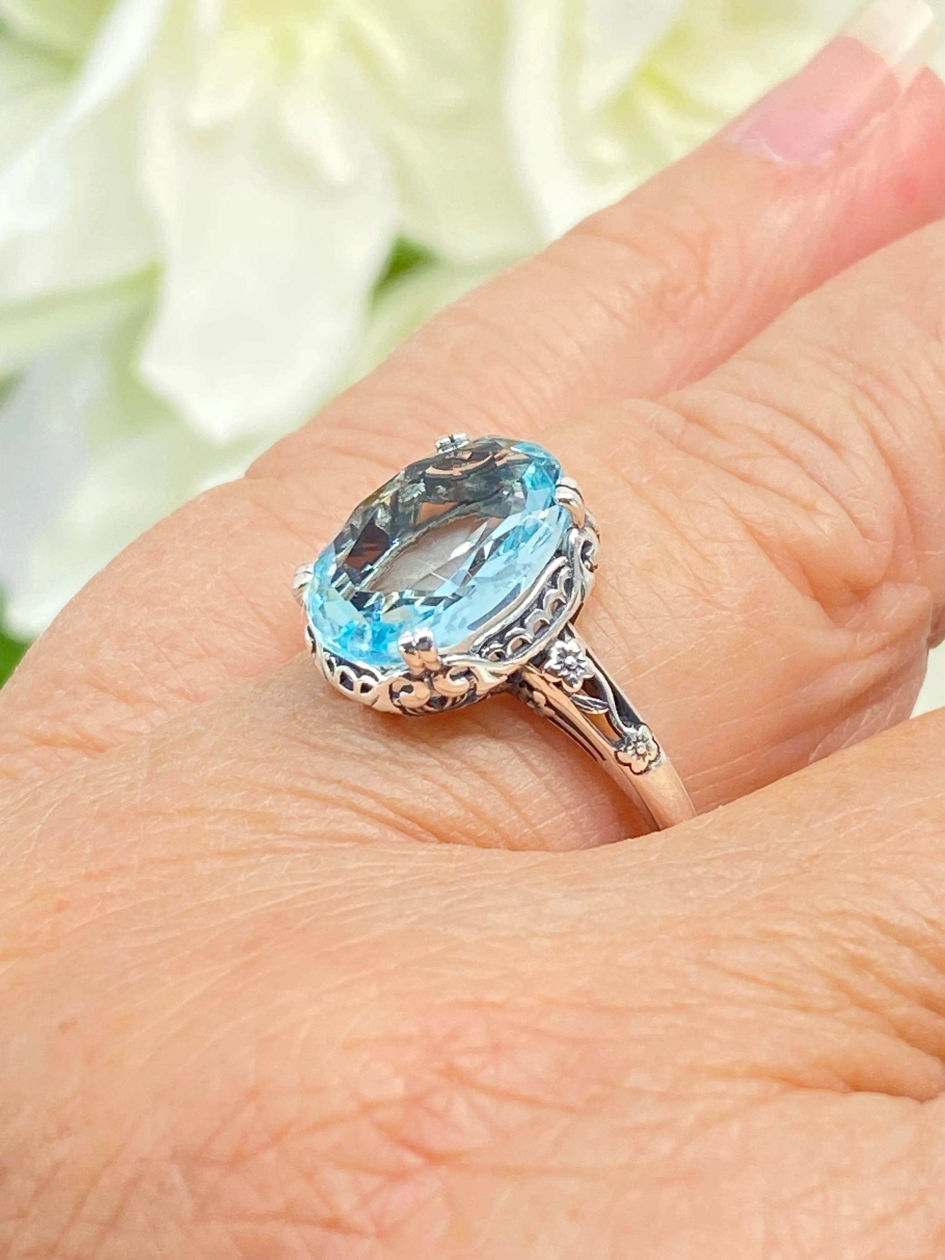 Aquamarine Ring, Size 9.5, Edwardian Jewelry #D70 - Ready to Ship