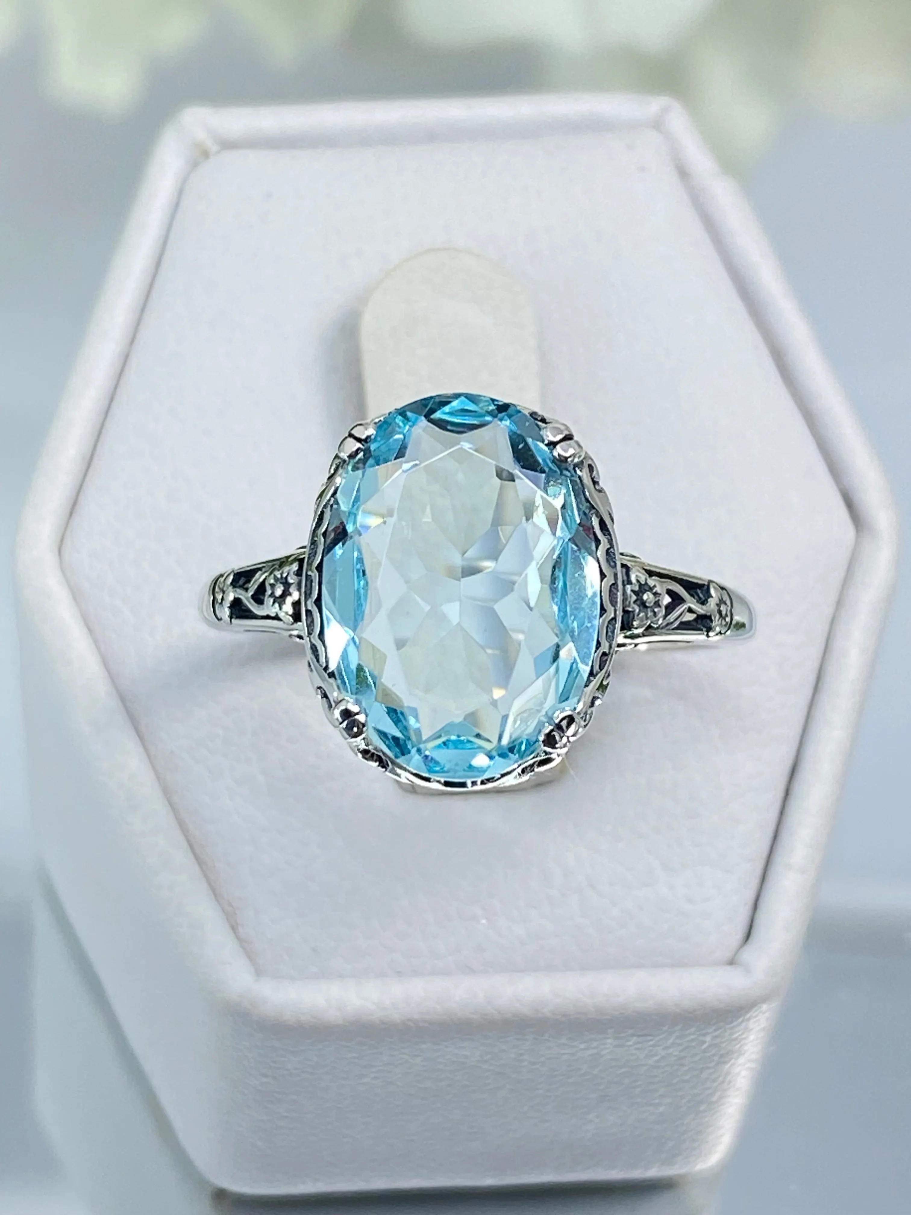 Aquamarine Ring, Size 9.5, Edwardian Jewelry #D70 - Ready to Ship