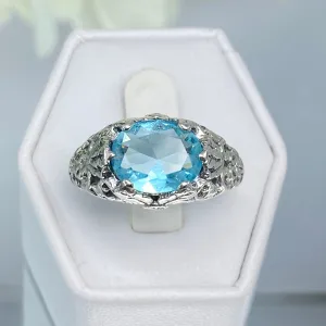 Aquamarine Ring, Sterling Silver Ivy Leaf Filigree Jewelry #D57