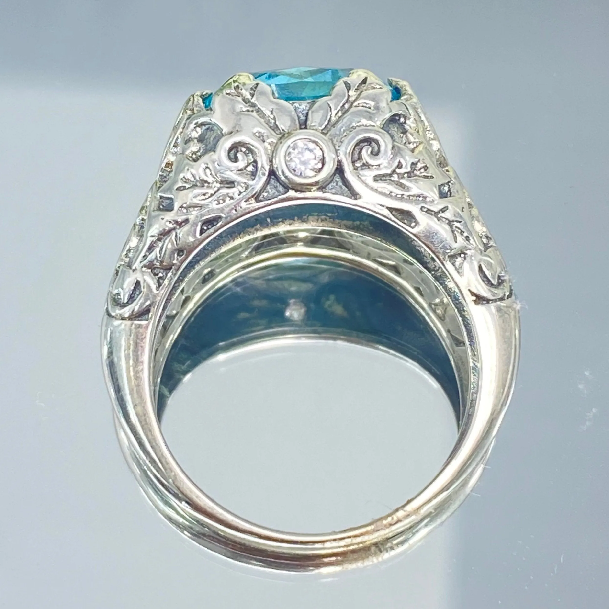 Aquamarine Ring, Sterling Silver Ivy Leaf Filigree Jewelry #D57