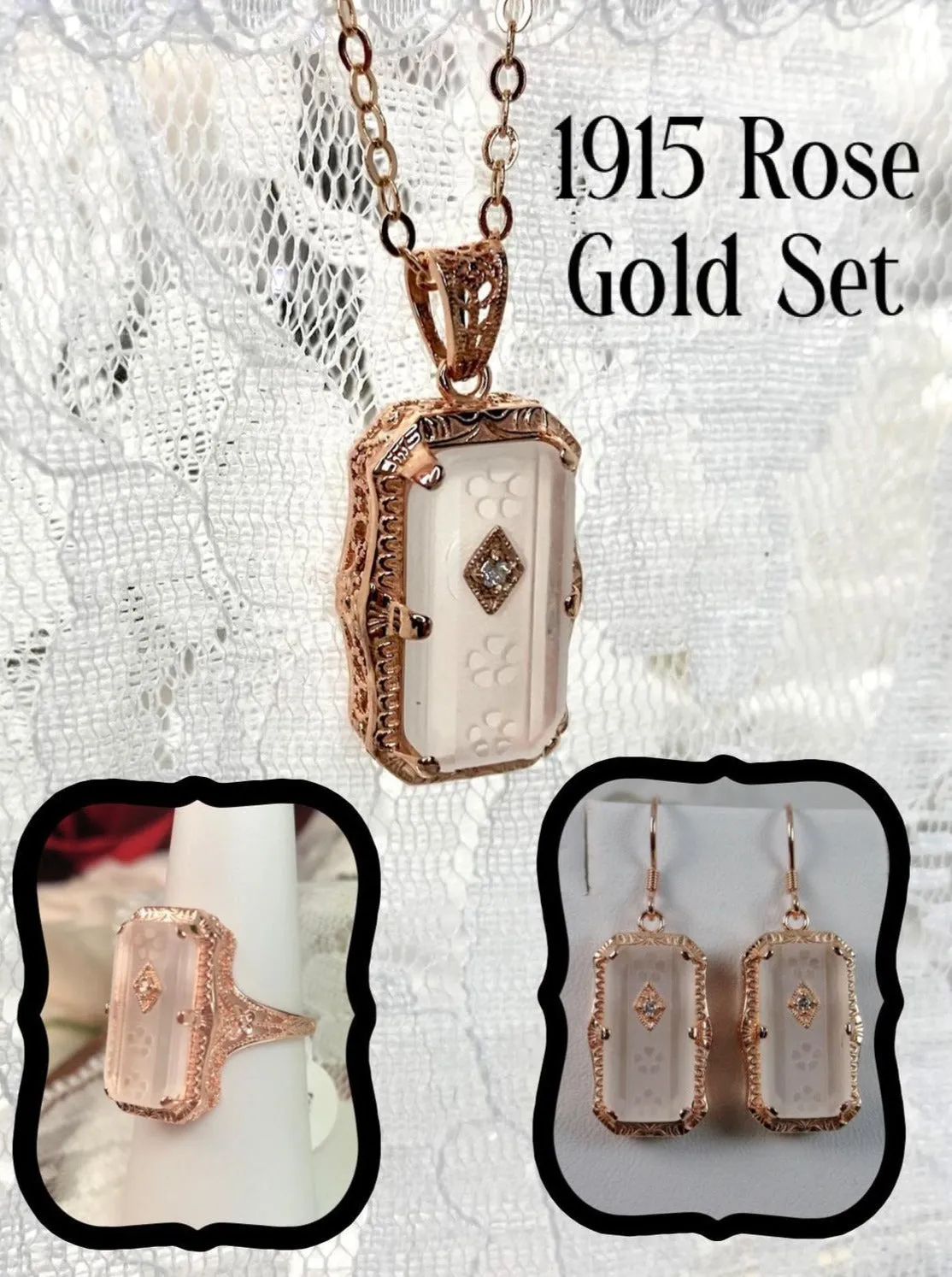 Art Deco Ring or Jewelry Set, Rose Gold overlay, 1915's Era Vintage Style Jewelry #S232