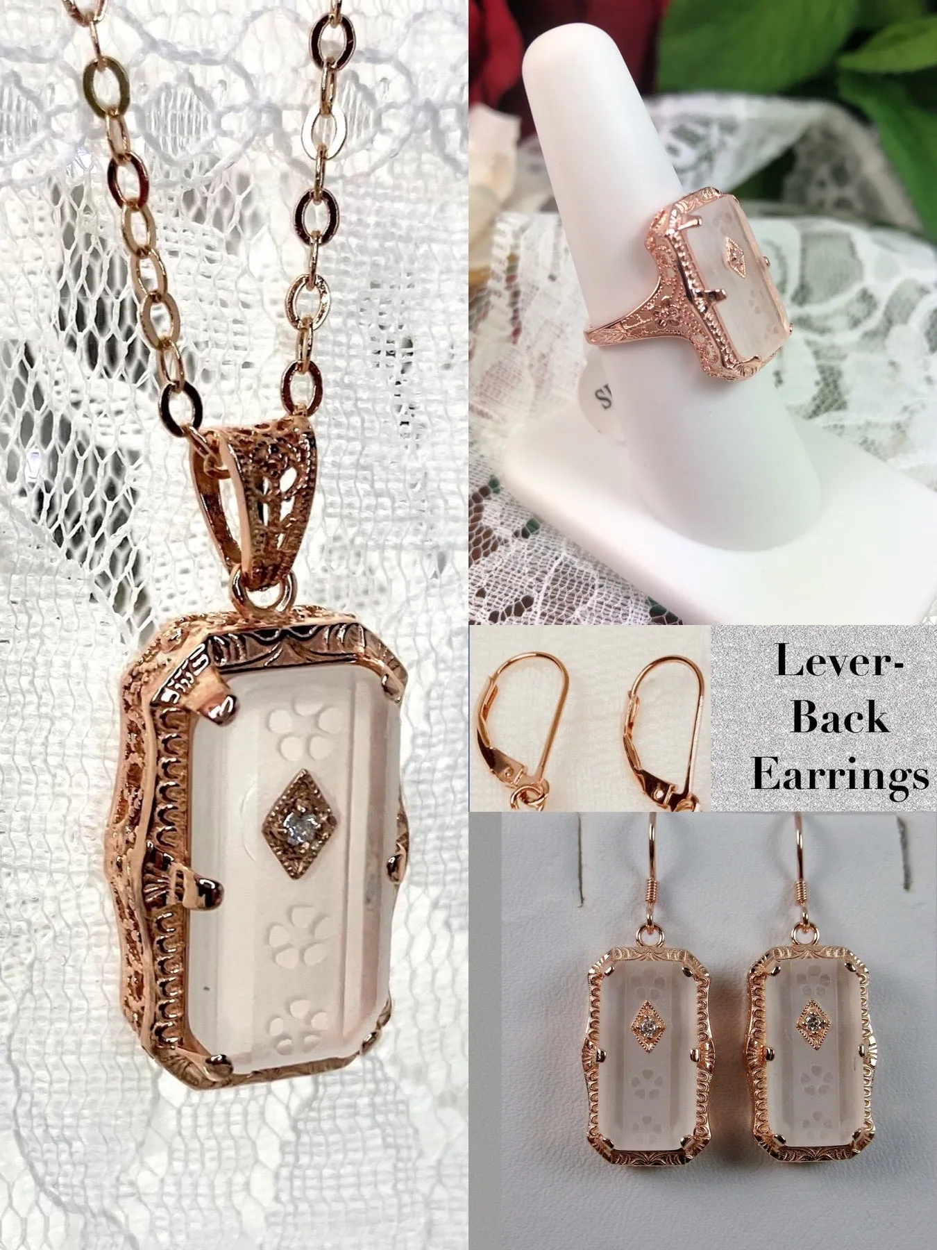 Art Deco Ring or Jewelry Set, Rose Gold overlay, 1915's Era Vintage Style Jewelry #S232