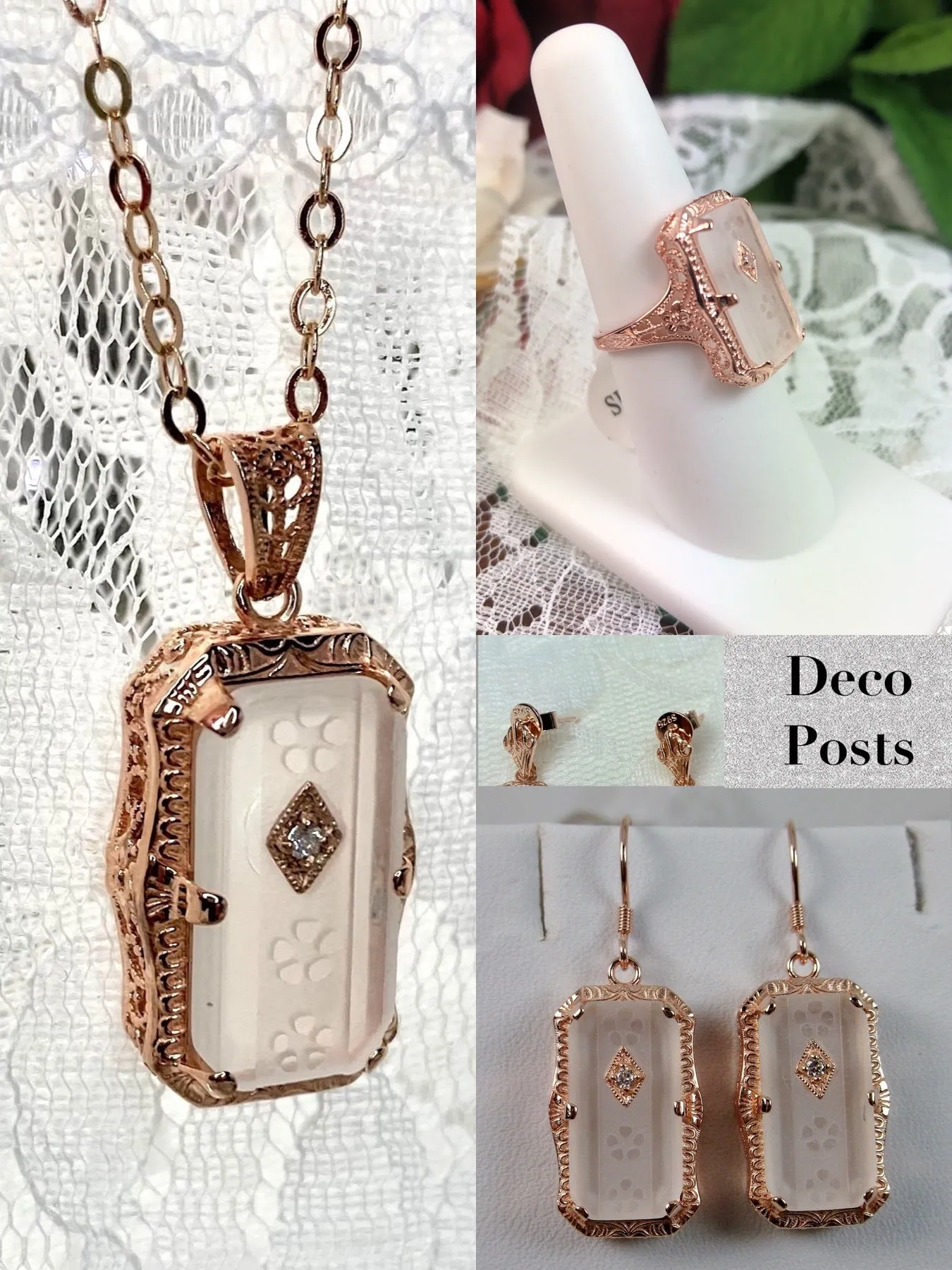 Art Deco Ring or Jewelry Set, Rose Gold overlay, 1915's Era Vintage Style Jewelry #S232