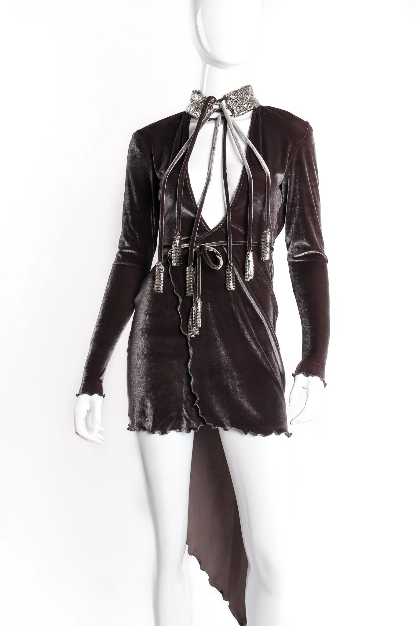 Asymmetrical Velvet Choker Wrap Dress