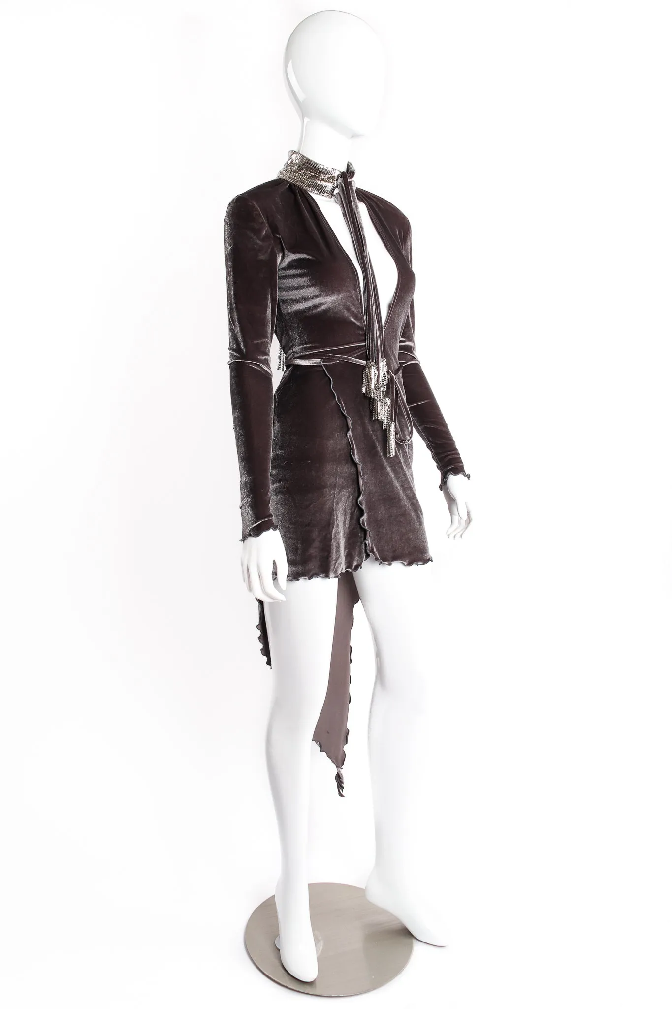 Asymmetrical Velvet Choker Wrap Dress