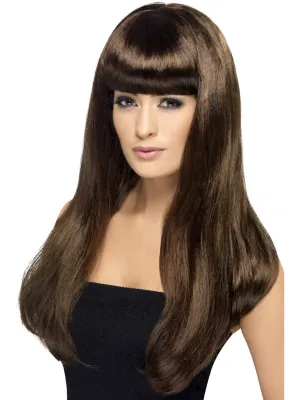 Babelicious Wig Women's Long Straight Brown Wig with Fringe