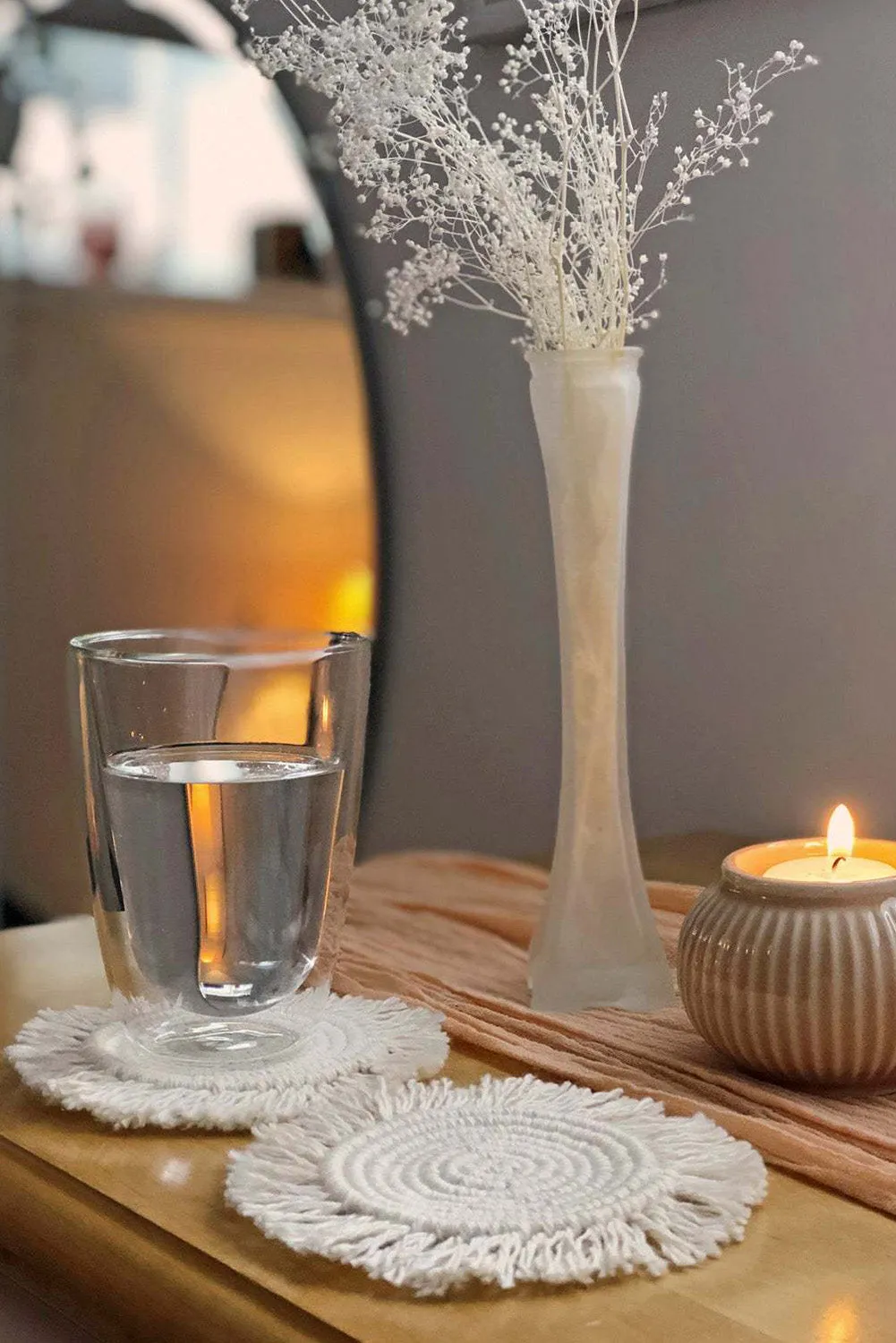 Beige Boho Tassel Macrame Coaster 15cm*15cm