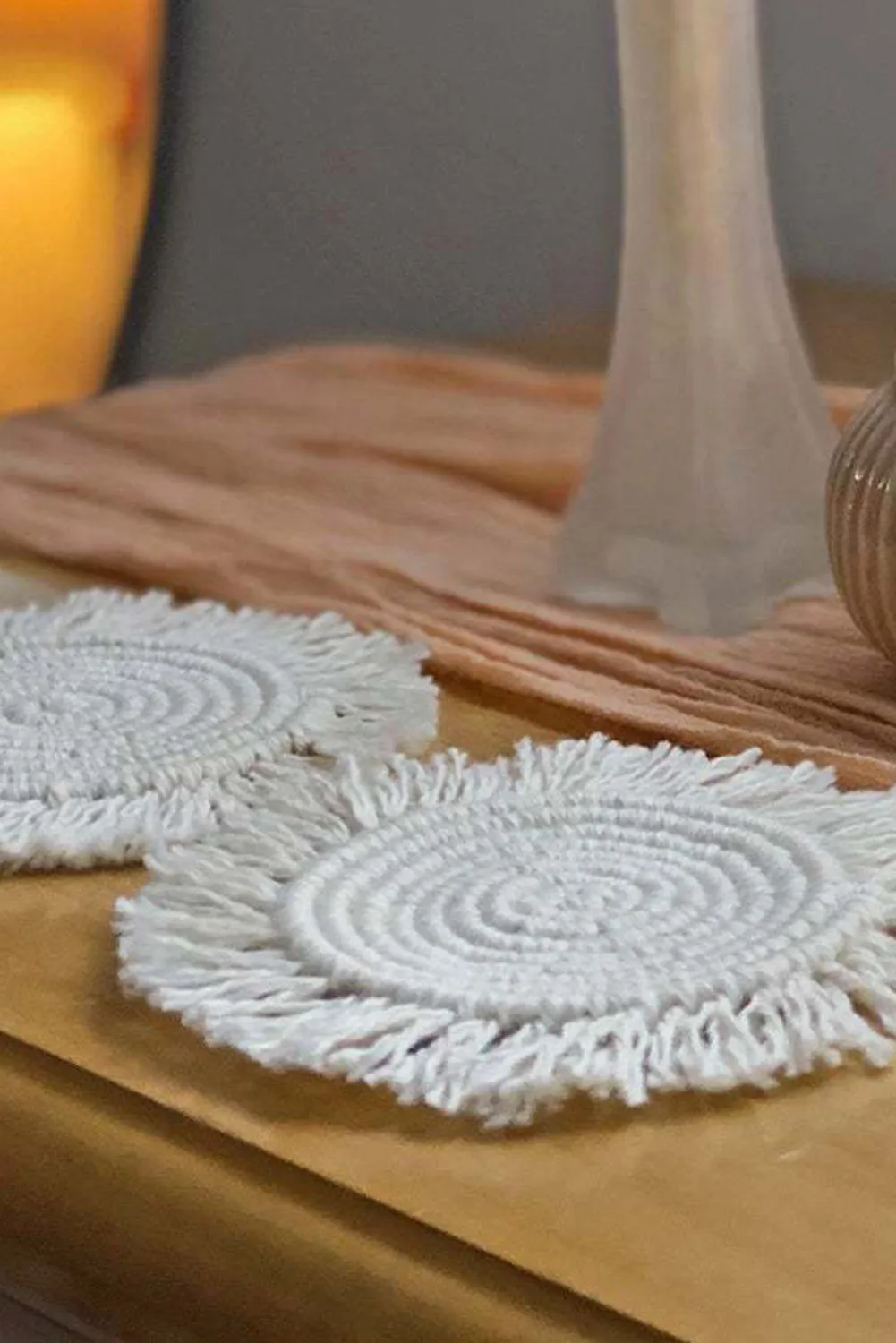 Beige Boho Tassel Macrame Coaster 15cm*15cm