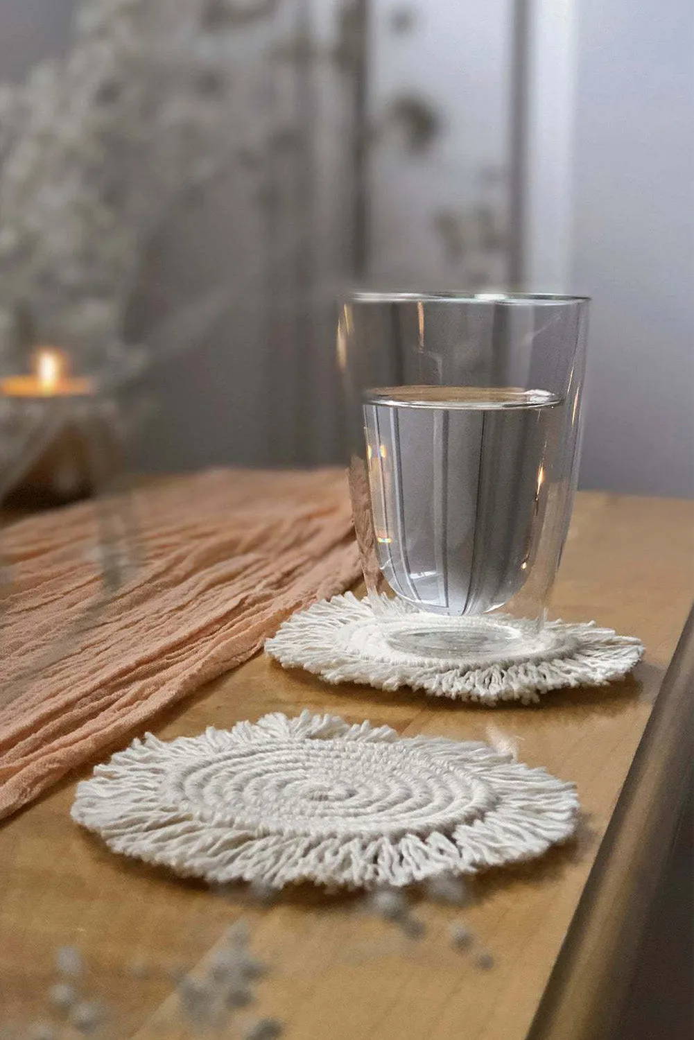 Beige Boho Tassel Macrame Coaster 15cm*15cm