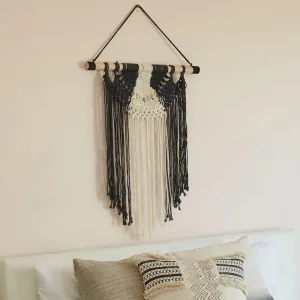 Black and Beige Cotton Macrame Wall Hanging
