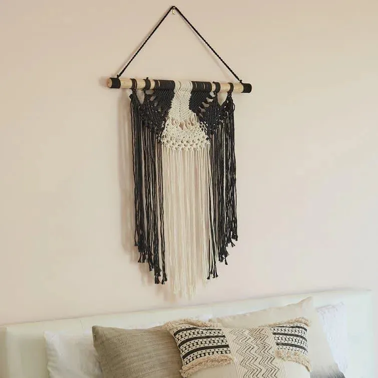 Black and Beige Cotton Macrame Wall Hanging