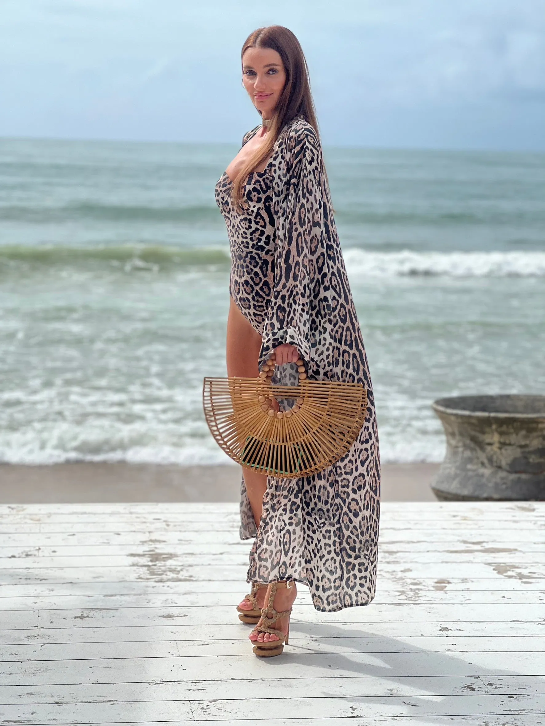 Black Cheetah Maxi Kimono - Resort Collection