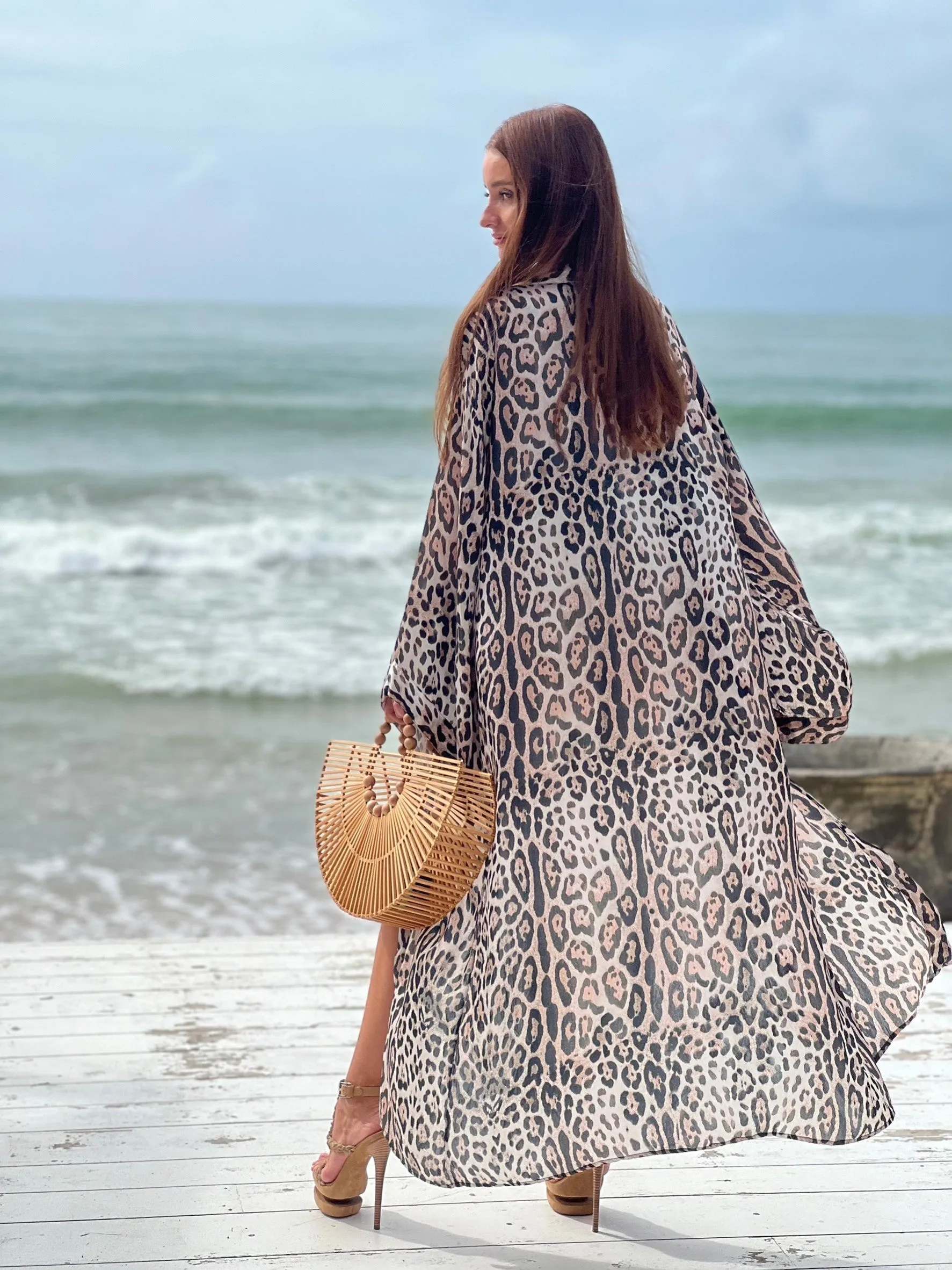 Black Cheetah Maxi Kimono - Resort Collection
