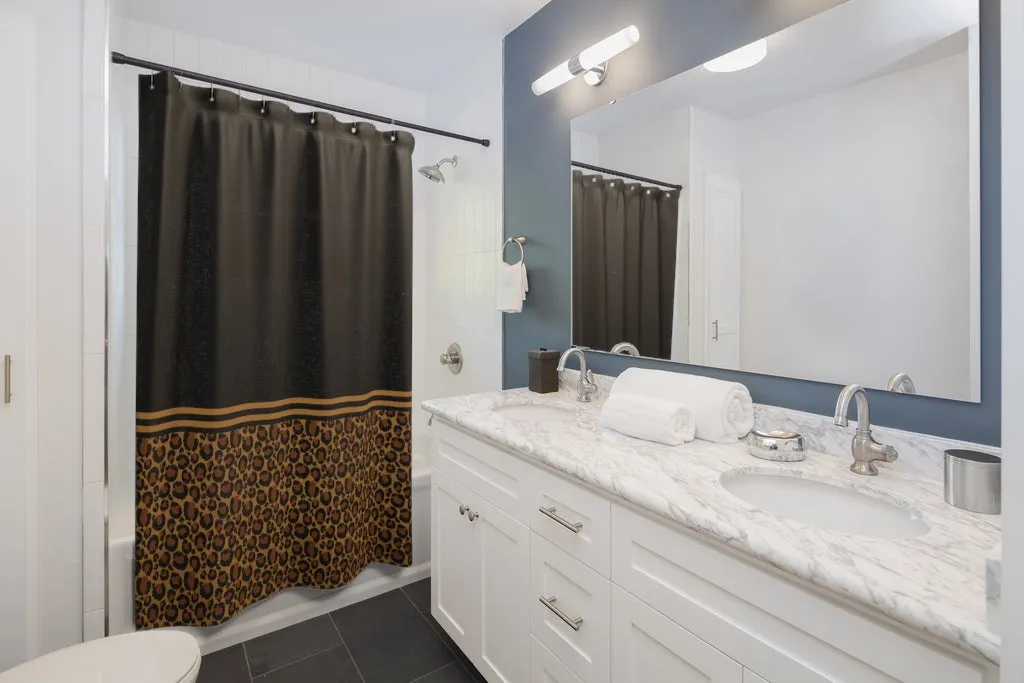 Black With Leopard Print Contrast Design Shower Curtain