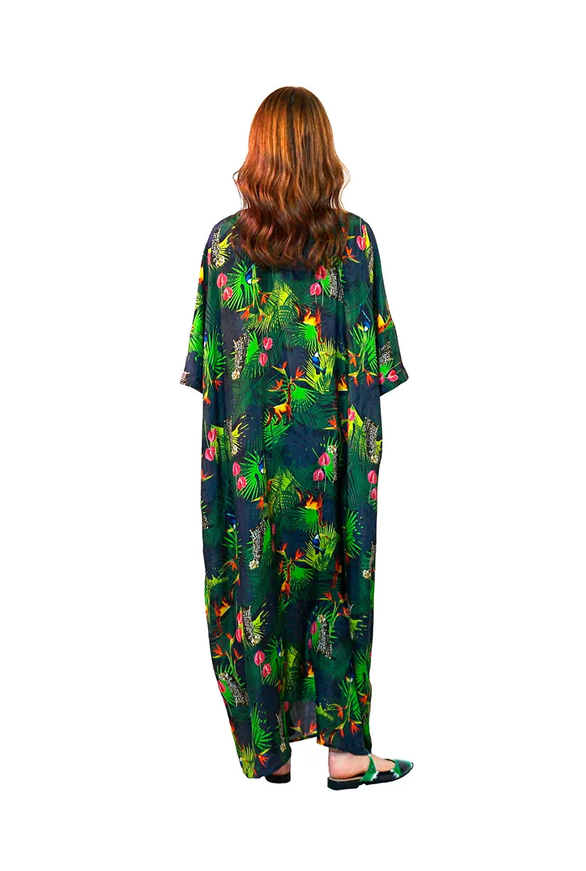 BLOSSOM JUNGLE Silk Cover-Up Dress