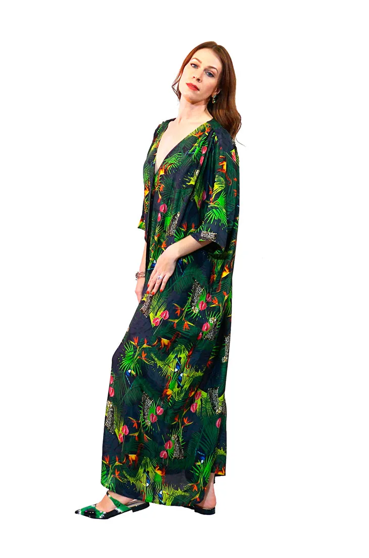 BLOSSOM JUNGLE Silk Cover-Up Dress