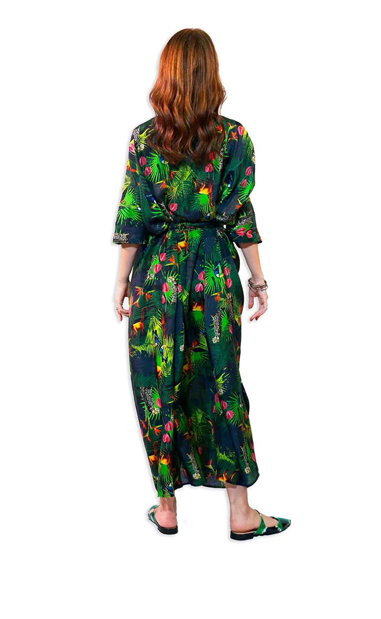 BLOSSOM JUNGLE Silk Cover-Up Dress