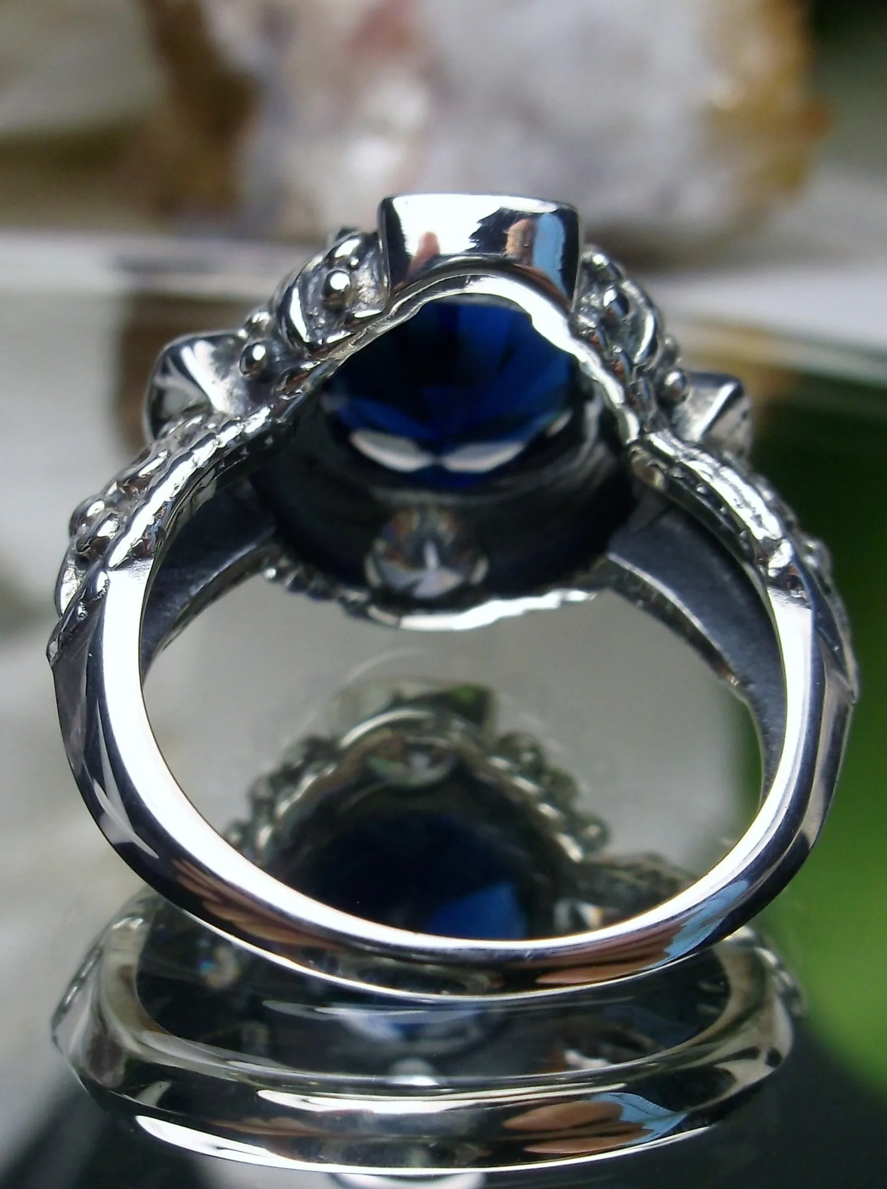 Blue Sapphire Ring, 5-Gem Art Deco Ring, Sapphire Vintage Revival Jewelry #D138