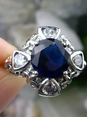 Blue Sapphire Ring, 5-Gem Art Deco Ring, Sapphire Vintage Revival Jewelry #D138