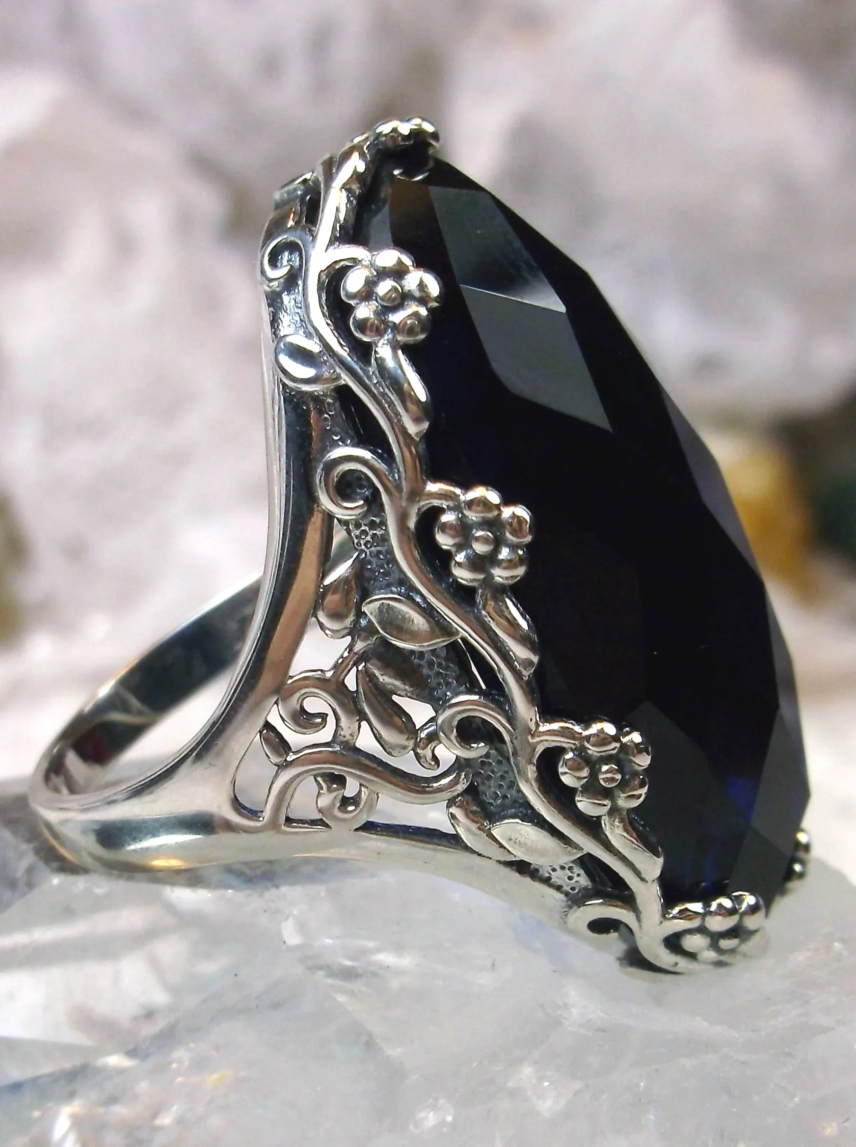 Blue Sapphire Ring, Large Oval gem, Vintage Reproduction Jewelry, Rosey Design #D97