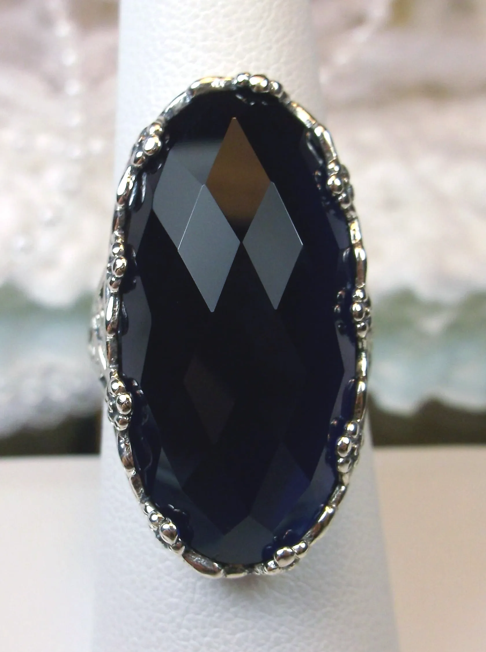Blue Sapphire Ring, Large Oval gem, Vintage Reproduction Jewelry, Rosey Design #D97