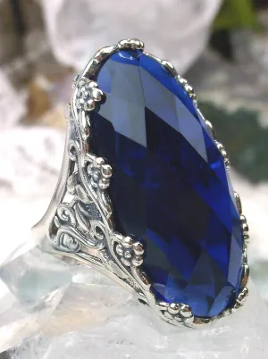 Blue Sapphire Ring, Large Oval gem, Vintage Reproduction Jewelry, Rosey Design #D97