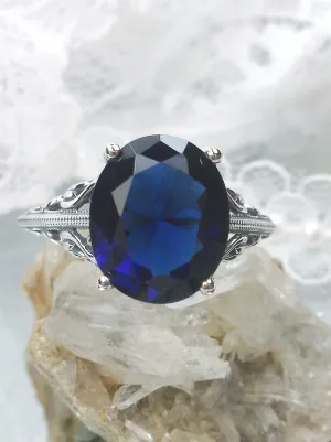 Blue Sapphire Ring, Swan Filigree, Art Deco Jewelry #D190