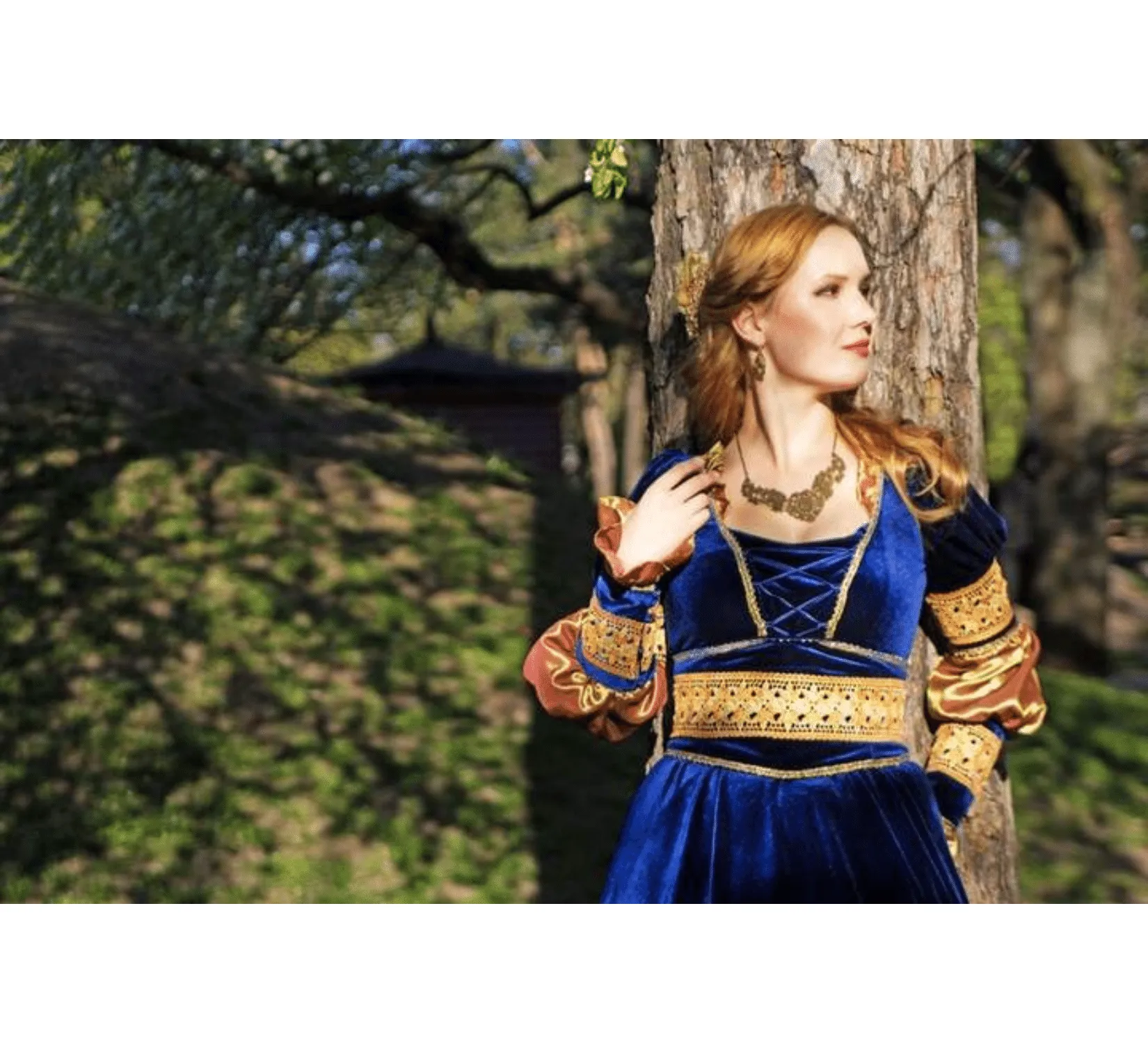 Blue velvet Renaissance dress, Italy medieval wedding gown