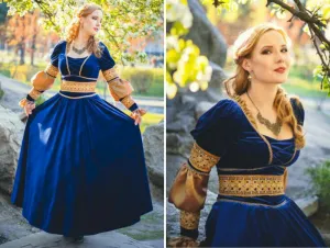 Blue velvet Renaissance dress, Italy medieval wedding gown