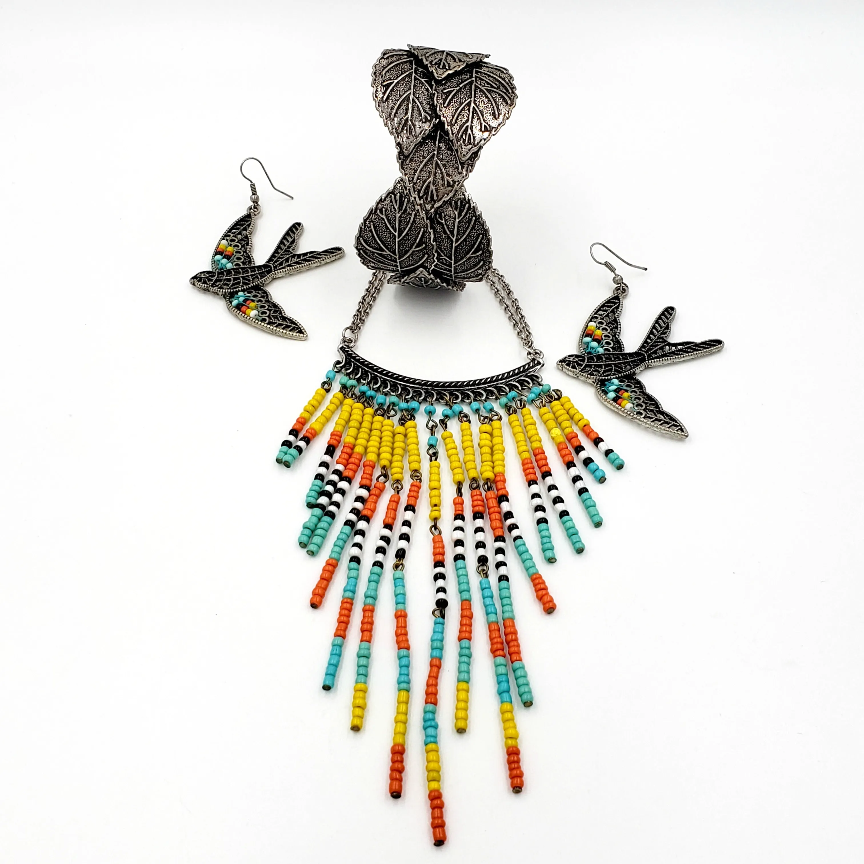 Bohemian Beaded Necklace, Bracelet and Earring Set in Autumn Colors