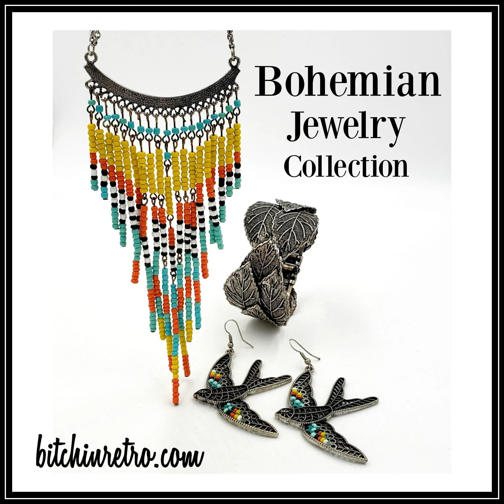 Bohemian Beaded Necklace, Bracelet and Earring Set in Autumn Colors