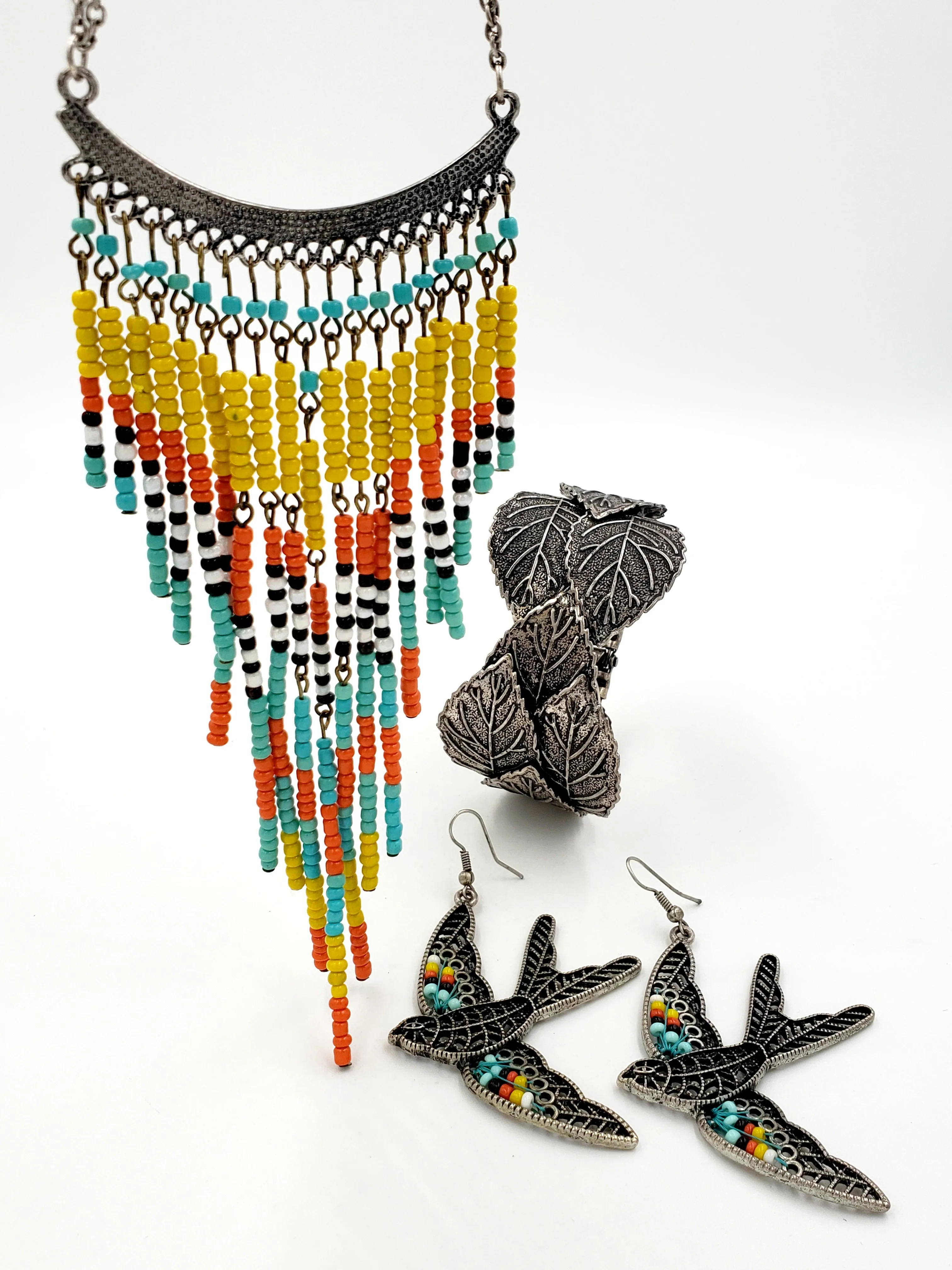 Bohemian Beaded Necklace, Bracelet and Earring Set in Autumn Colors