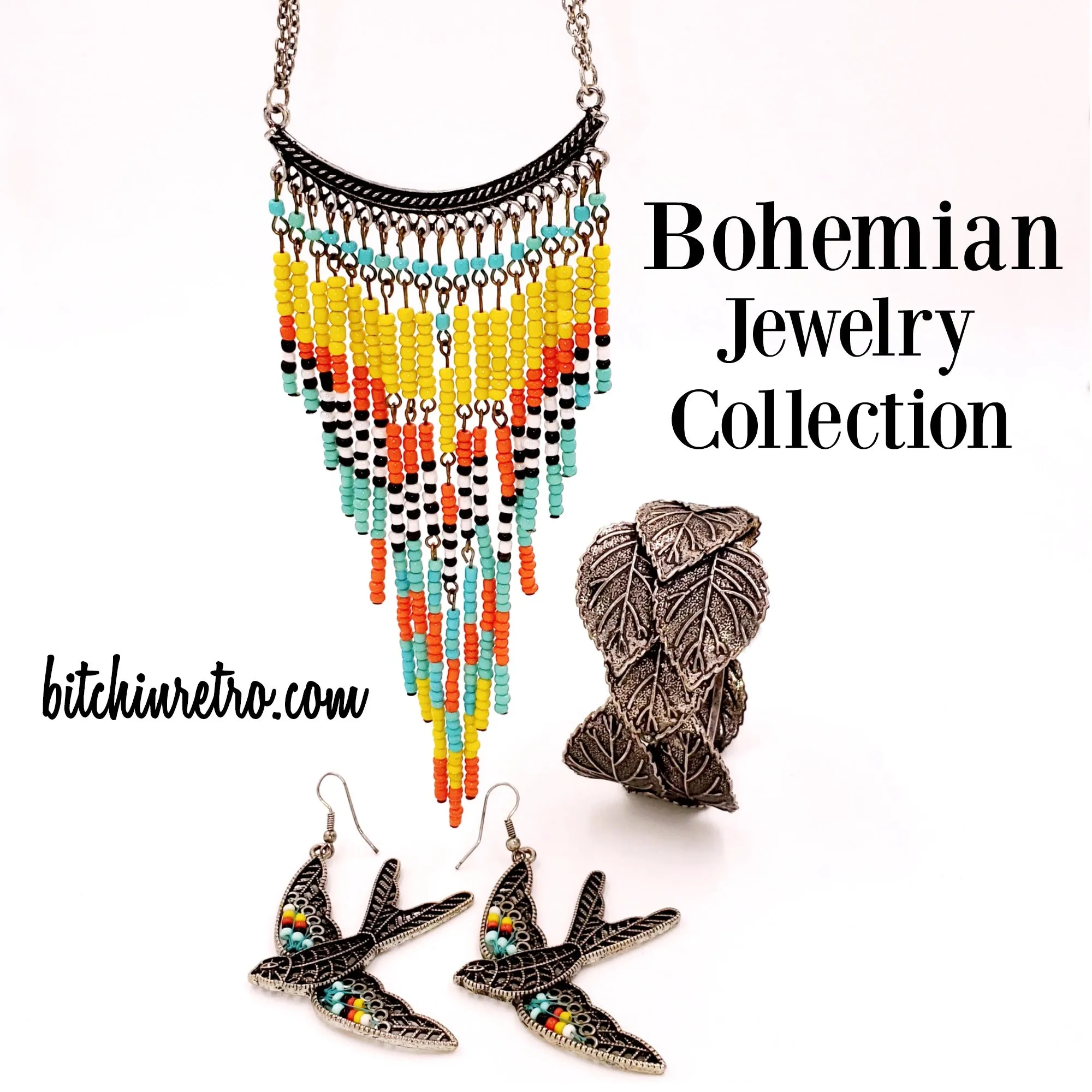 Bohemian Beaded Necklace, Bracelet and Earring Set in Autumn Colors