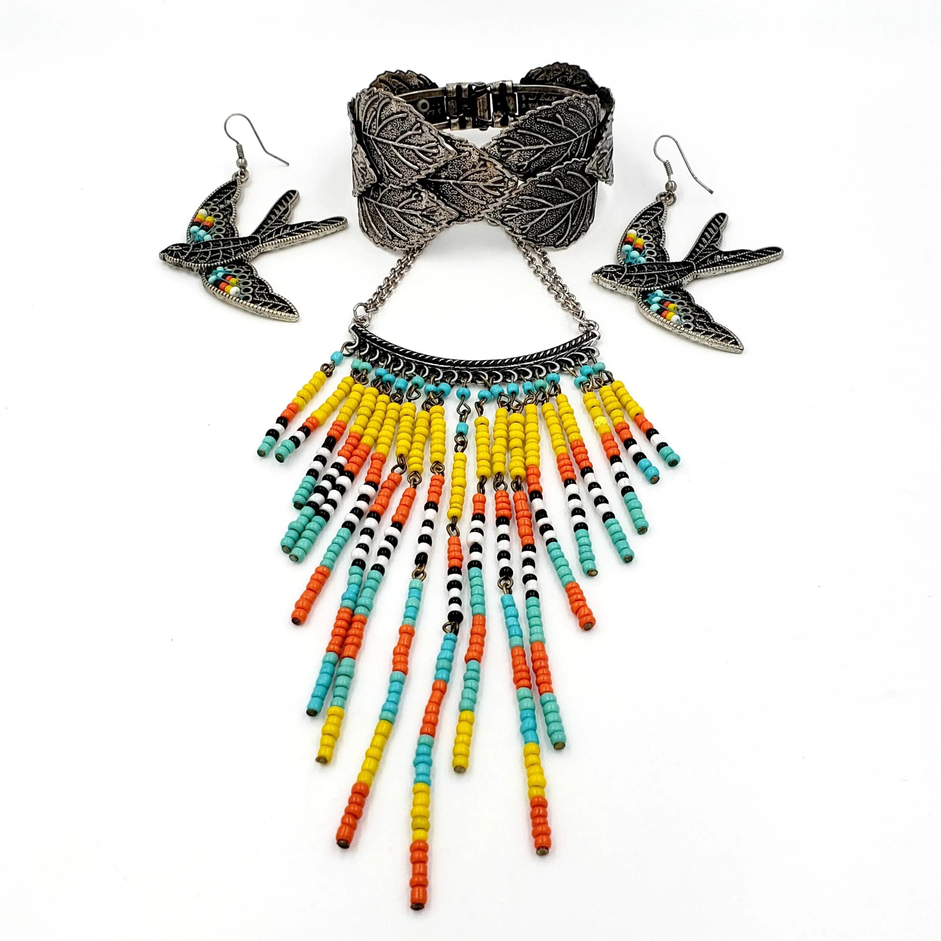 Bohemian Beaded Necklace, Bracelet and Earring Set in Autumn Colors