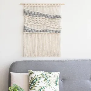 Bohemian Large Wall Hanging Macrame Tapestry - "ORGANIC GRAY"