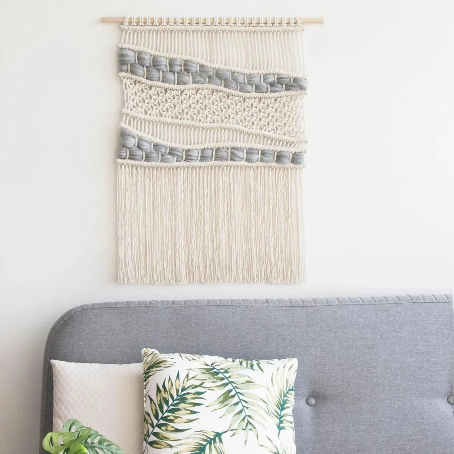 Bohemian Large Wall Hanging Macrame Tapestry - "ORGANIC GRAY"