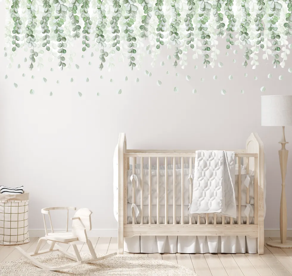 Botanical Greens Australian Design Hand Painted Peel & Stick, Removable Wall Decal. Nursery, Kids Playroom, Kids Teens Bedroom