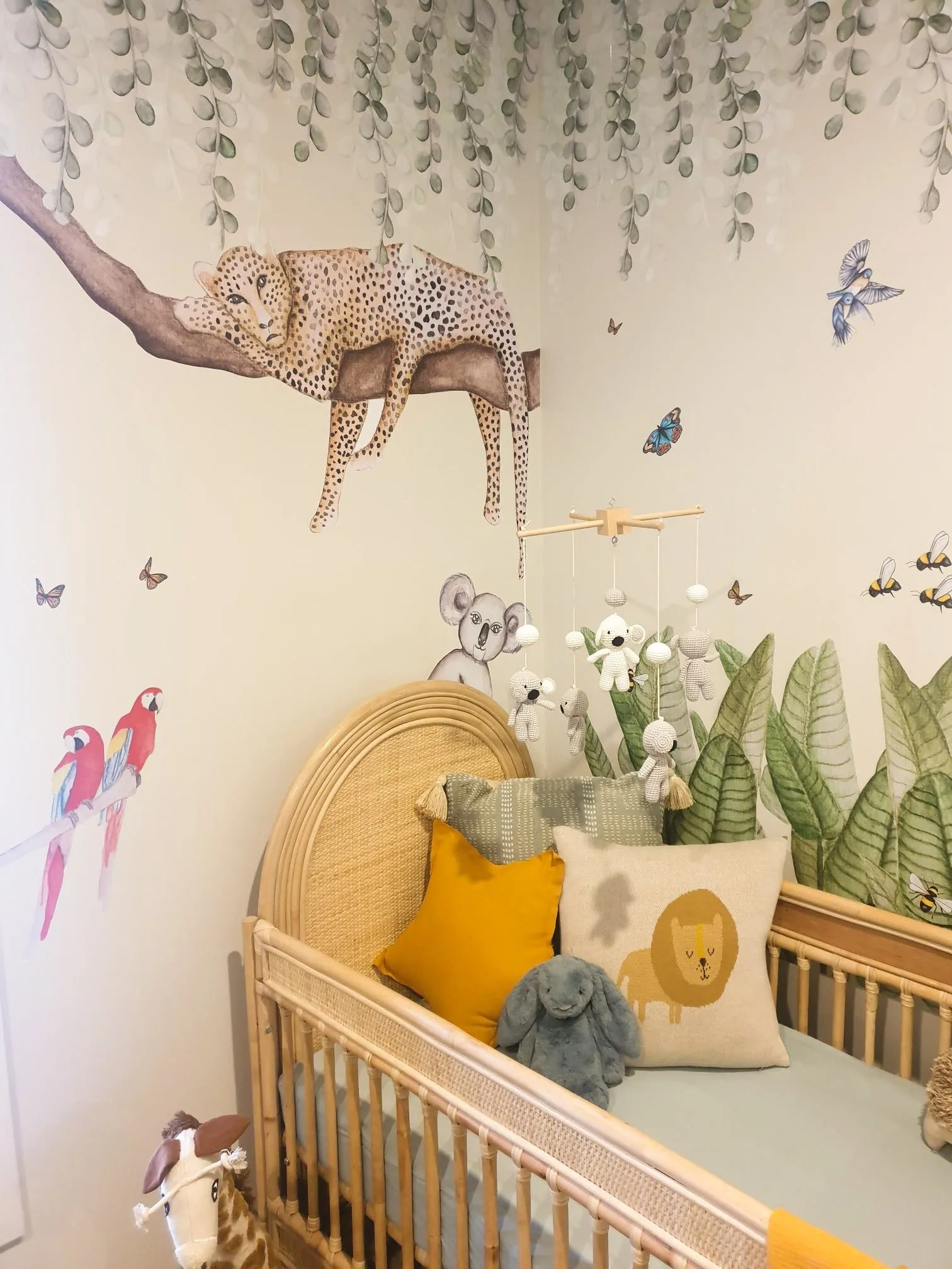 Botanical Greens Australian Design Hand Painted Peel & Stick, Removable Wall Decal. Nursery, Kids Playroom, Kids Teens Bedroom
