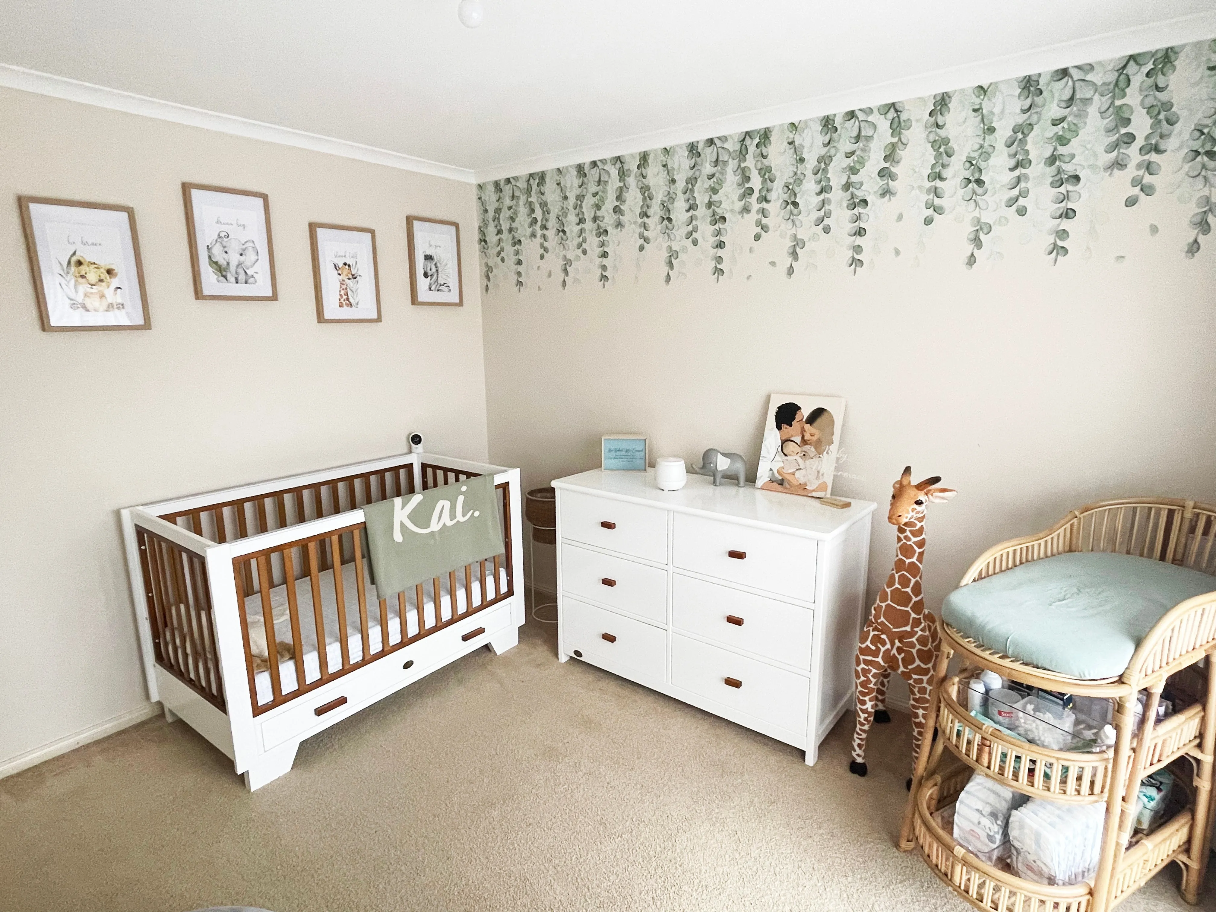 Botanical Greens Australian Design Hand Painted Peel & Stick, Removable Wall Decal. Nursery, Kids Playroom, Kids Teens Bedroom