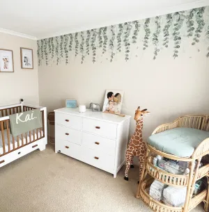 Botanical Greens Australian Design Hand Painted Peel & Stick, Removable Wall Decal. Nursery, Kids Playroom, Kids Teens Bedroom