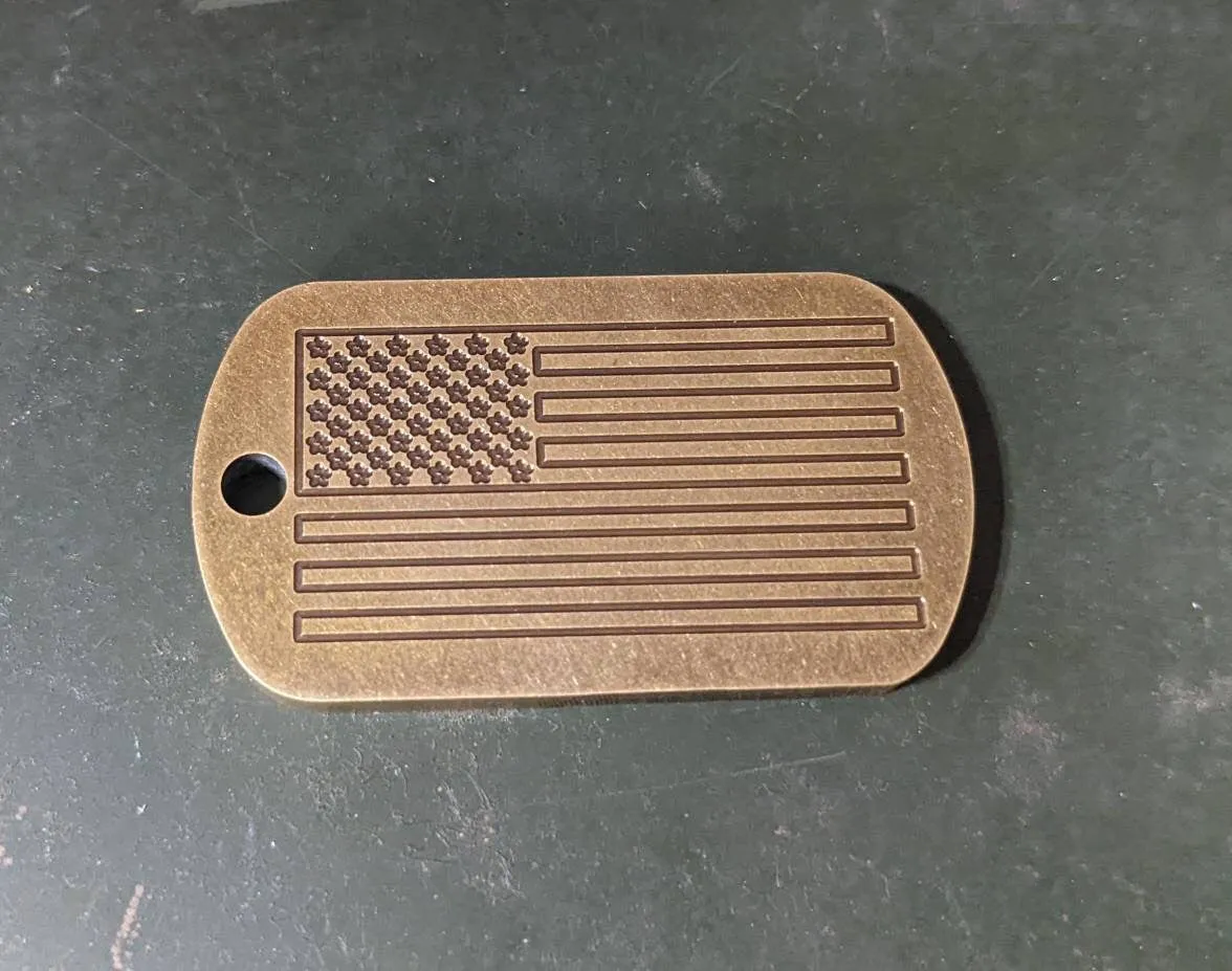 Brass American Flag Dog Tag