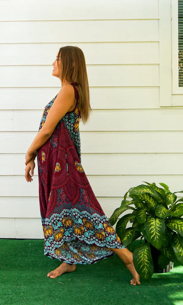 Burgundy Elephant Mandala Boho Jumpsuit