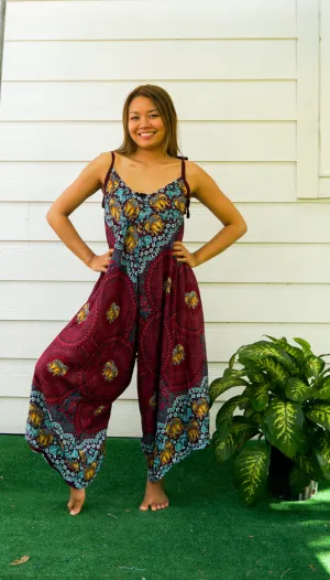 Burgundy Elephant Mandala Boho Jumpsuit