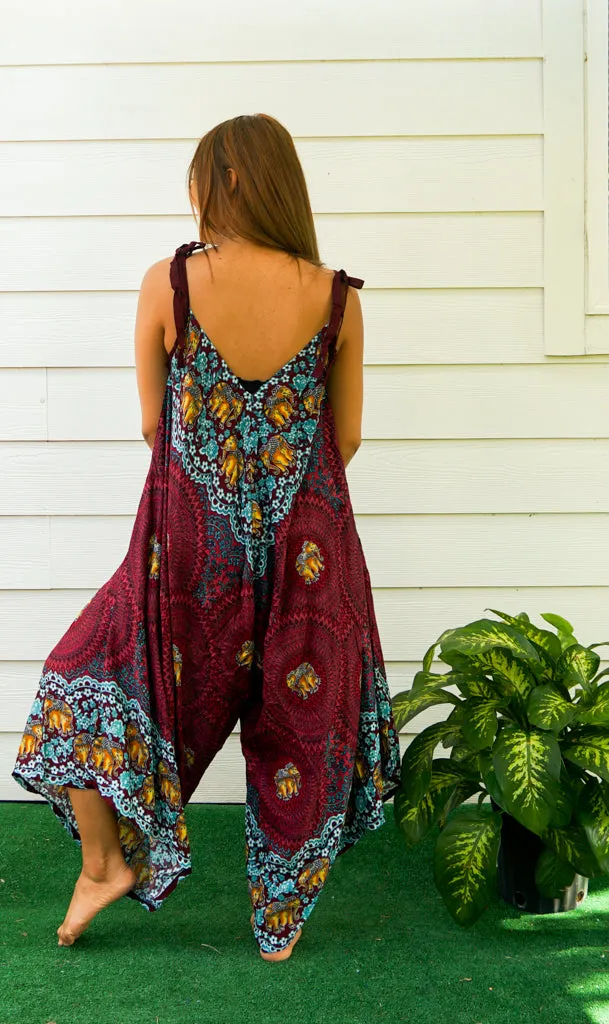 Burgundy Elephant Mandala Boho Jumpsuit