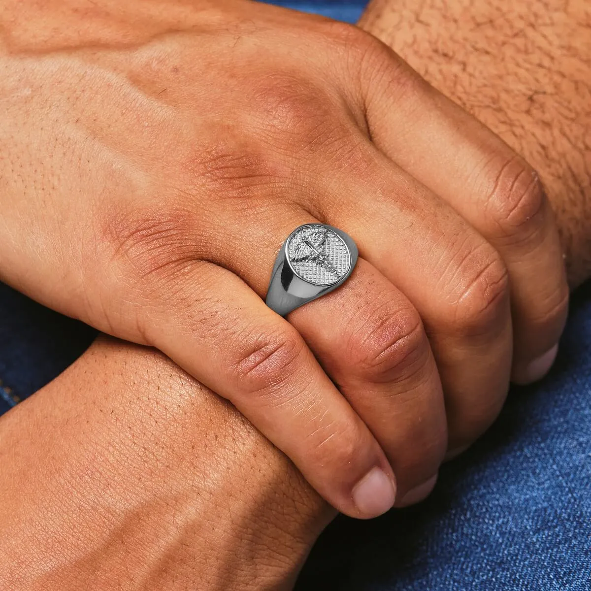 Caduceus Ring - White Gold