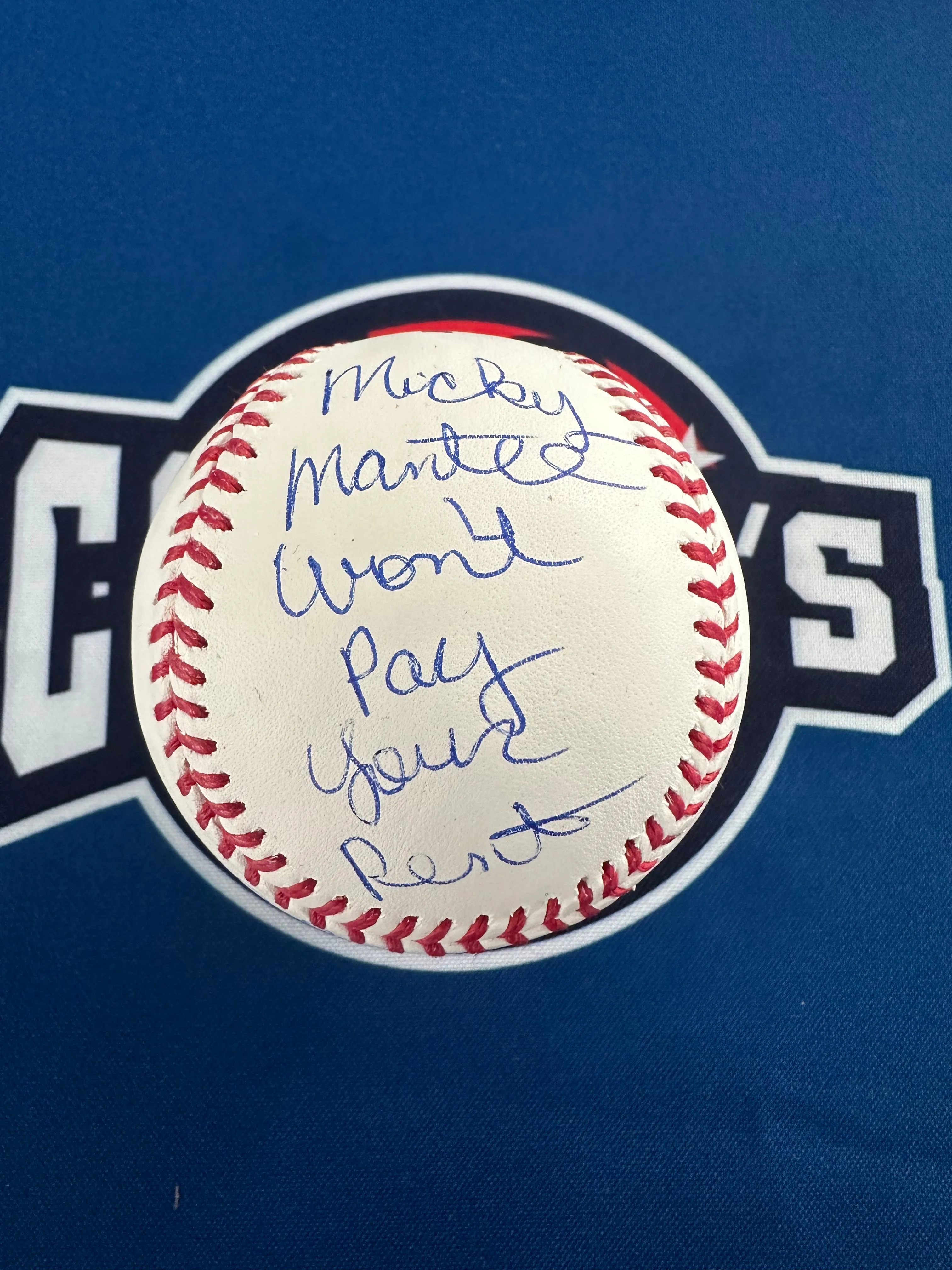 Chazz Palminteri Autographed OMLB w/ Mickey Mantle wont pay your rent (JSA)