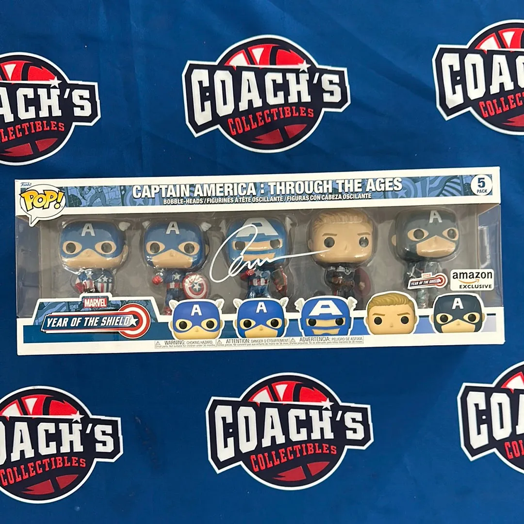 Chris Evans Autographed Captain America Year of the Shield 5pc Funko Pop (SWAU)