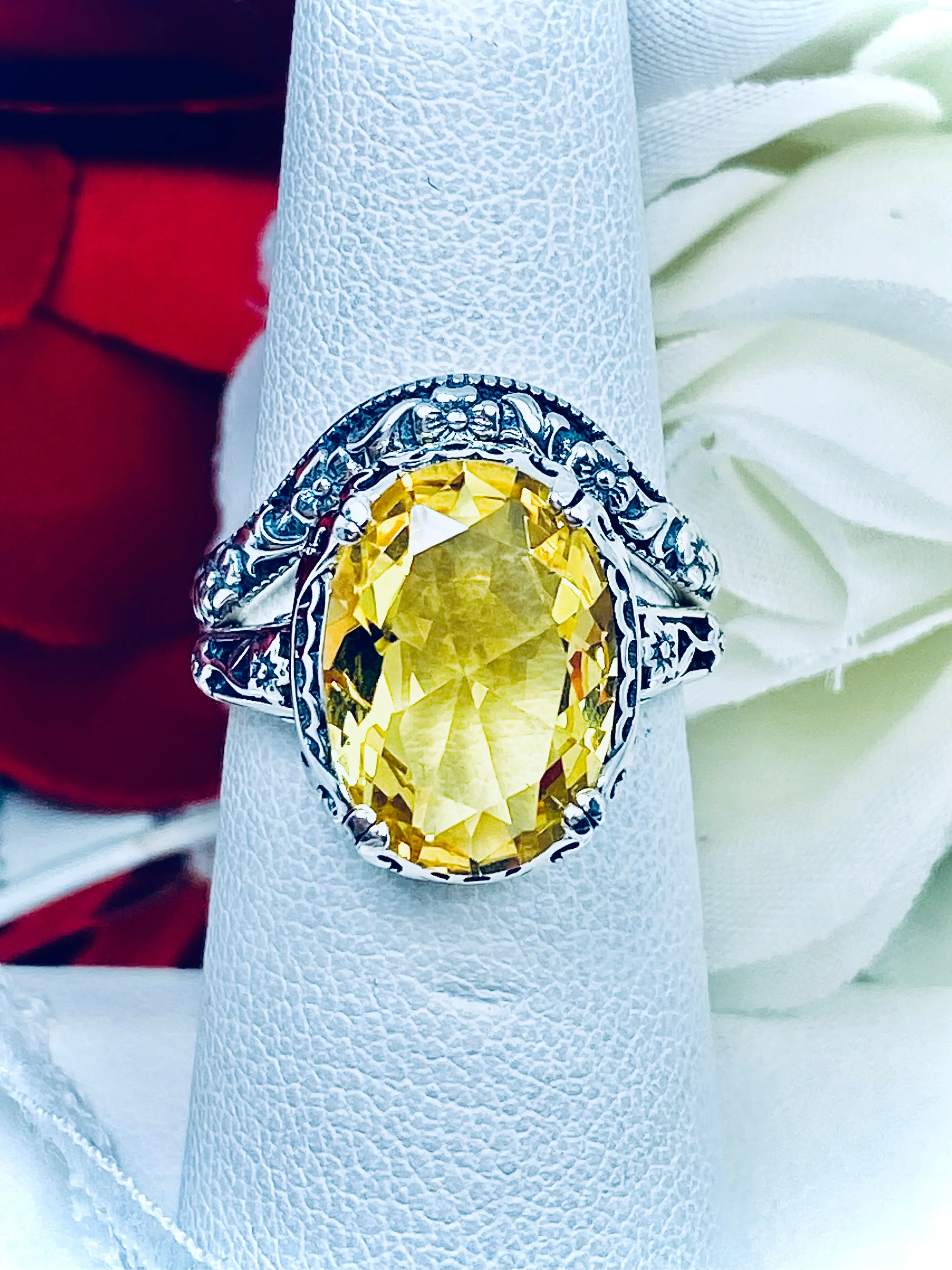 Citrine Ring & Band Set, Yellow Gemstone, Edwardian Jewelry #D70