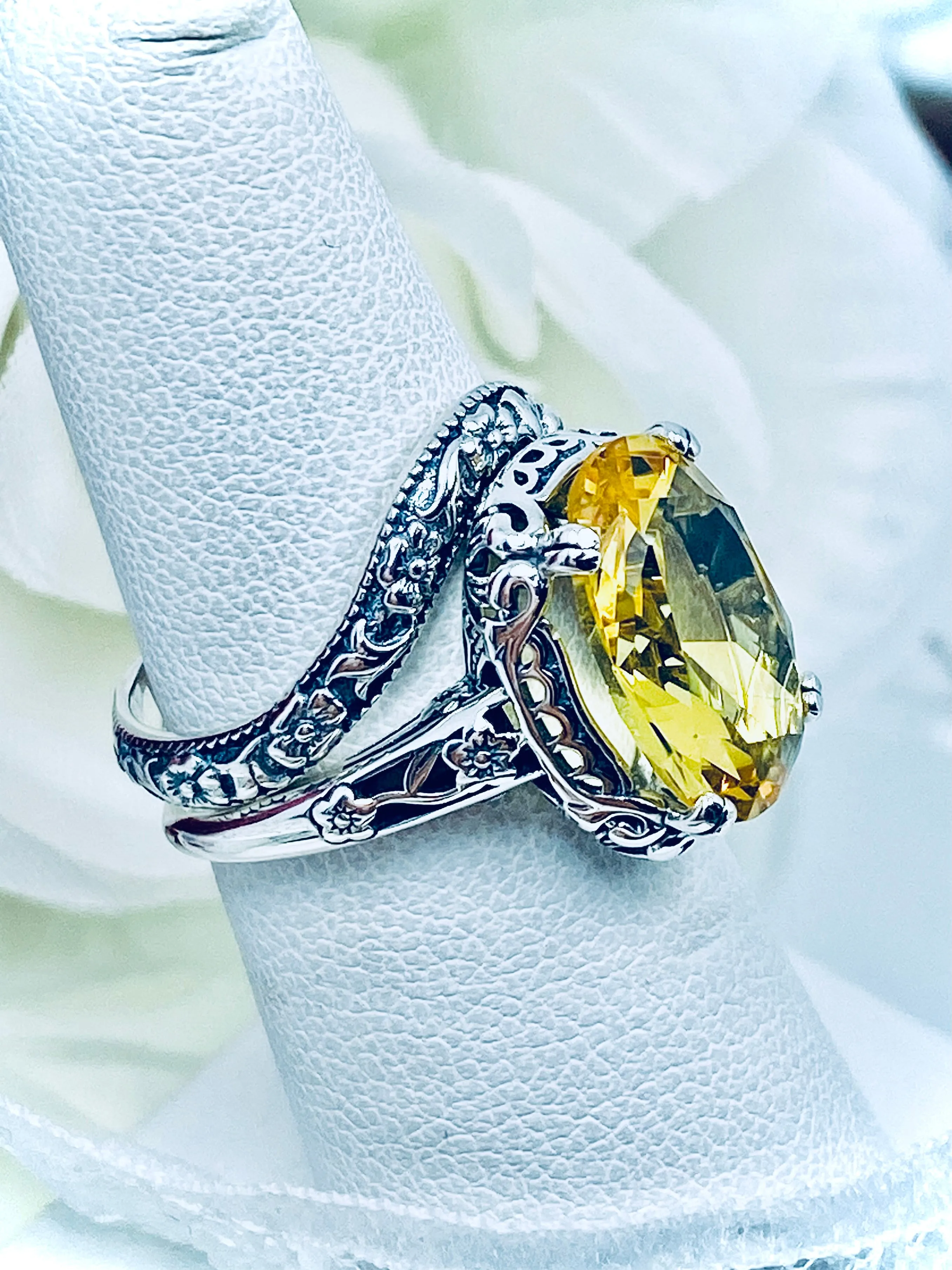 Citrine Ring & Band Set, Yellow Gemstone, Edwardian Jewelry #D70